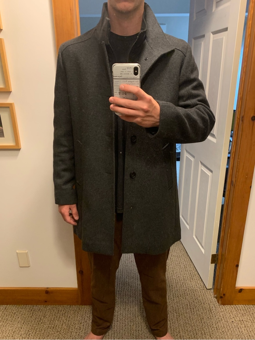 Funnel neck wool trench coat - size large slim